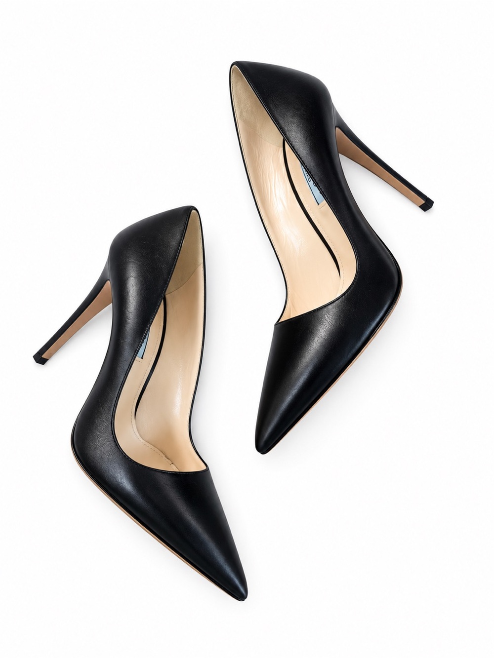 Prada Calzature Donna Vitello Lux 3 Black Calfskin Pointed Toe Stiletto EU 39